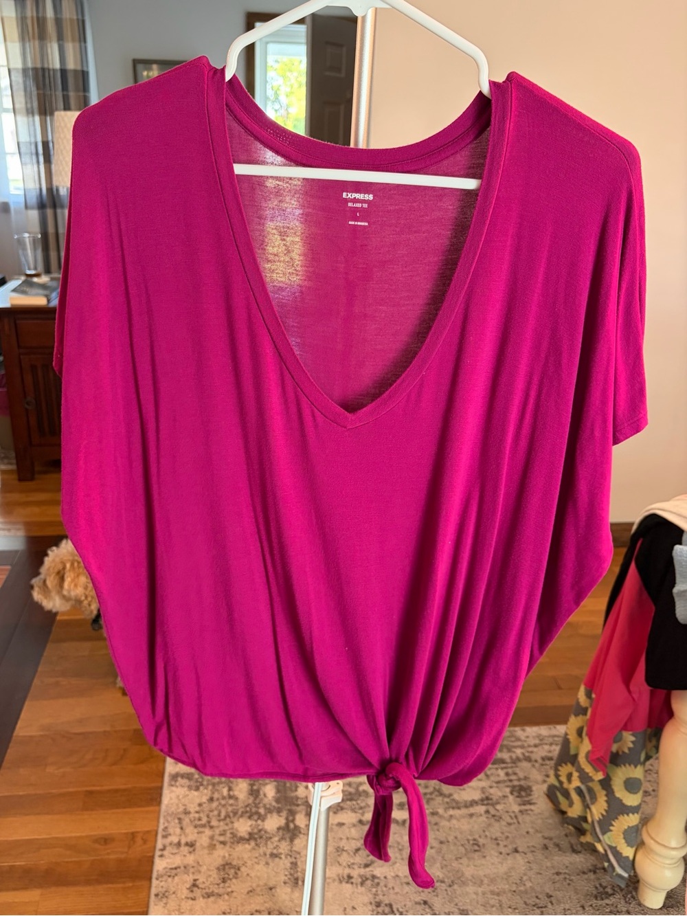Express Women's Magenta Tie-Front V-Neck Top